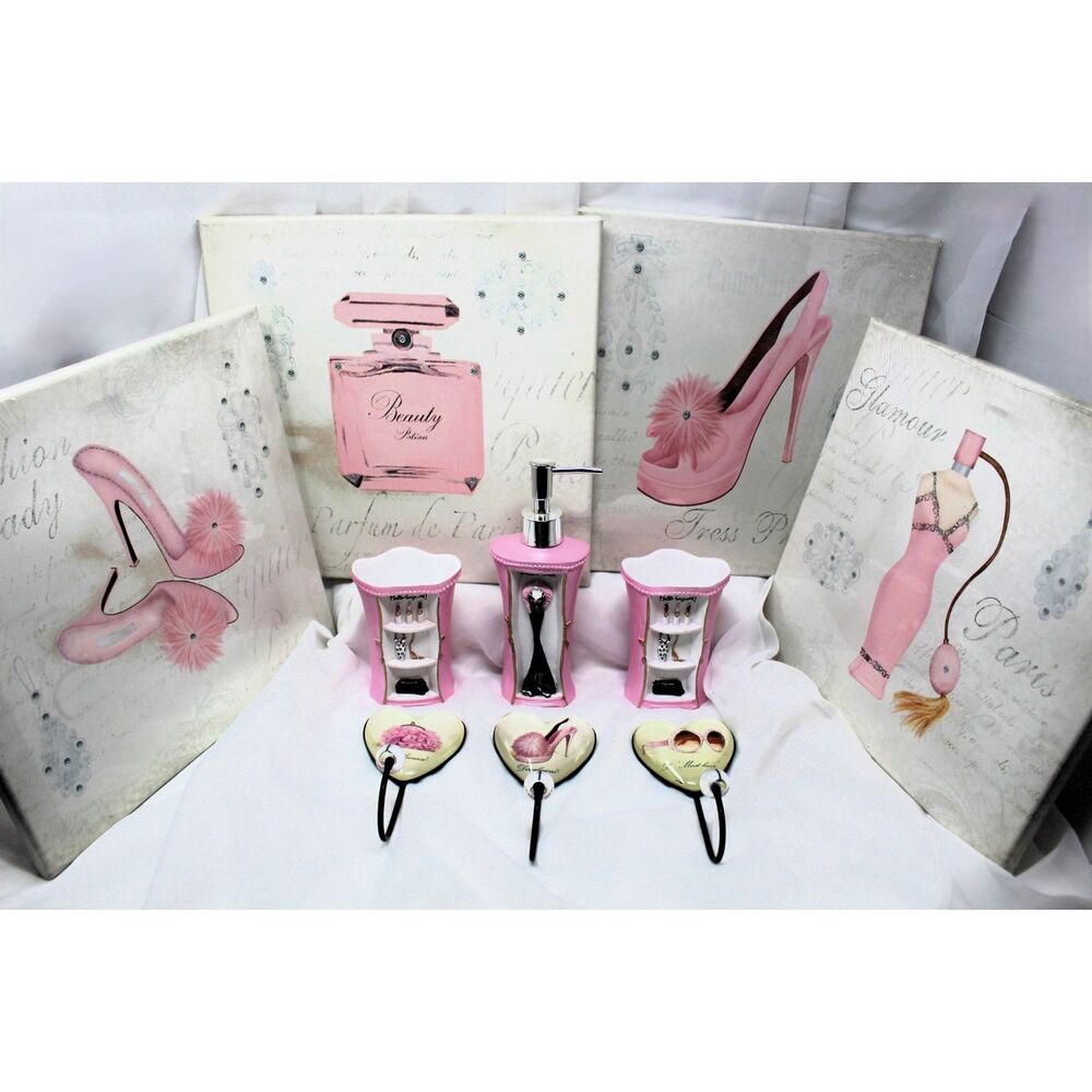 Lot of 10 Pretty in Pink Elegant Set 4 Pics 1 Lotion 2 Cups 3 Hooks Bed or Bath